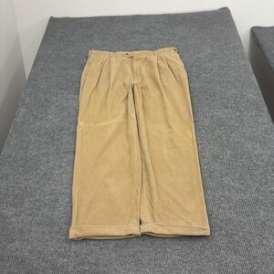 Vintage Braggi Pants Mens 40 Tan Cotton Corduroy Pleated Cuffed Trousers Retro